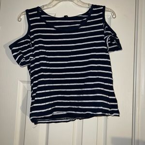 Stripe Navy Off-The-Shoulder Top